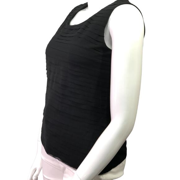 Chicos Size 1 US 8 Knit Top Tiered Layering Tank Blouse Ruffles Black Stretch - Picture 5 of 14